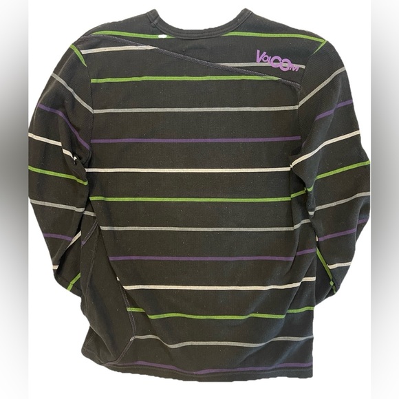 Volcom Other - Volcom Y2K Black Long Sleeve with Green, Purple, and Gray Stripes